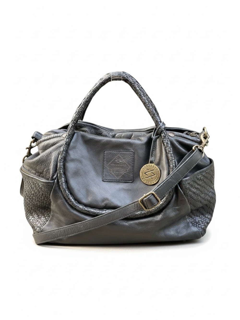 Kompanero charcoal woven leather bag purse with adjustable strap